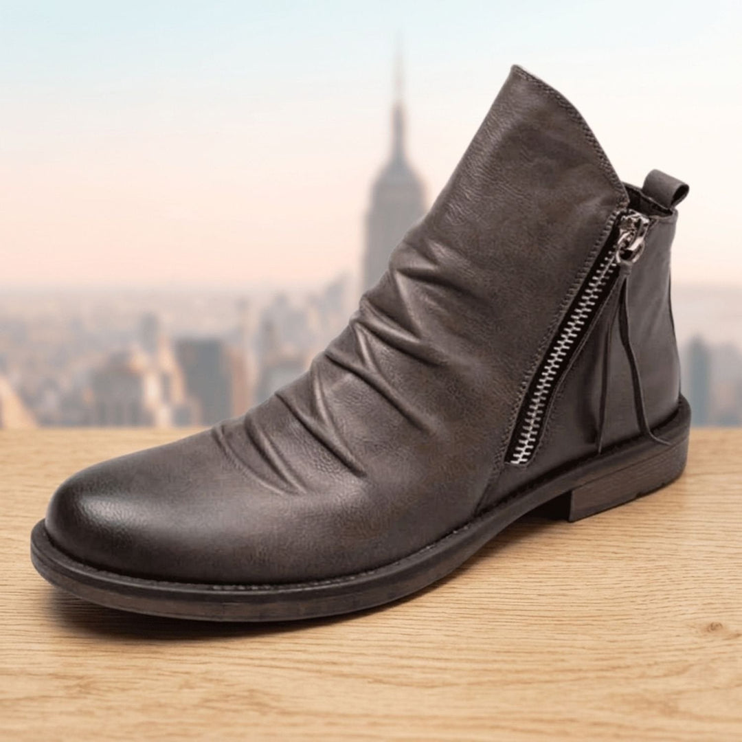 Damen Stiefeletten aus Leder für den Winter in Grau
