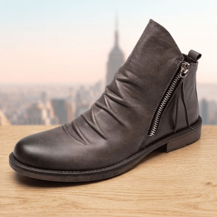 Damen Stiefeletten aus Leder für den Winter in Grau