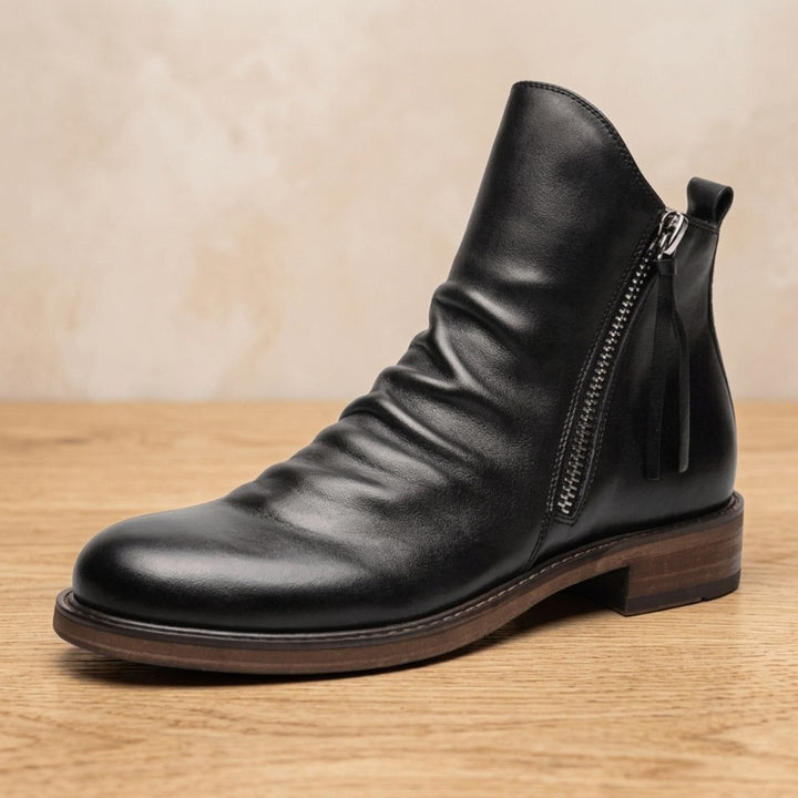 Damen Stiefeletten aus Leder für den Winter in Schwarz