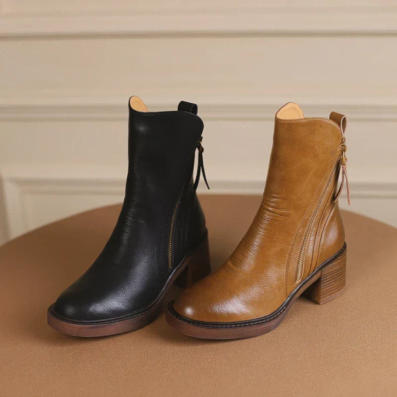 Damen Stiefeletten aus Leder mit Blockabsatz (6)