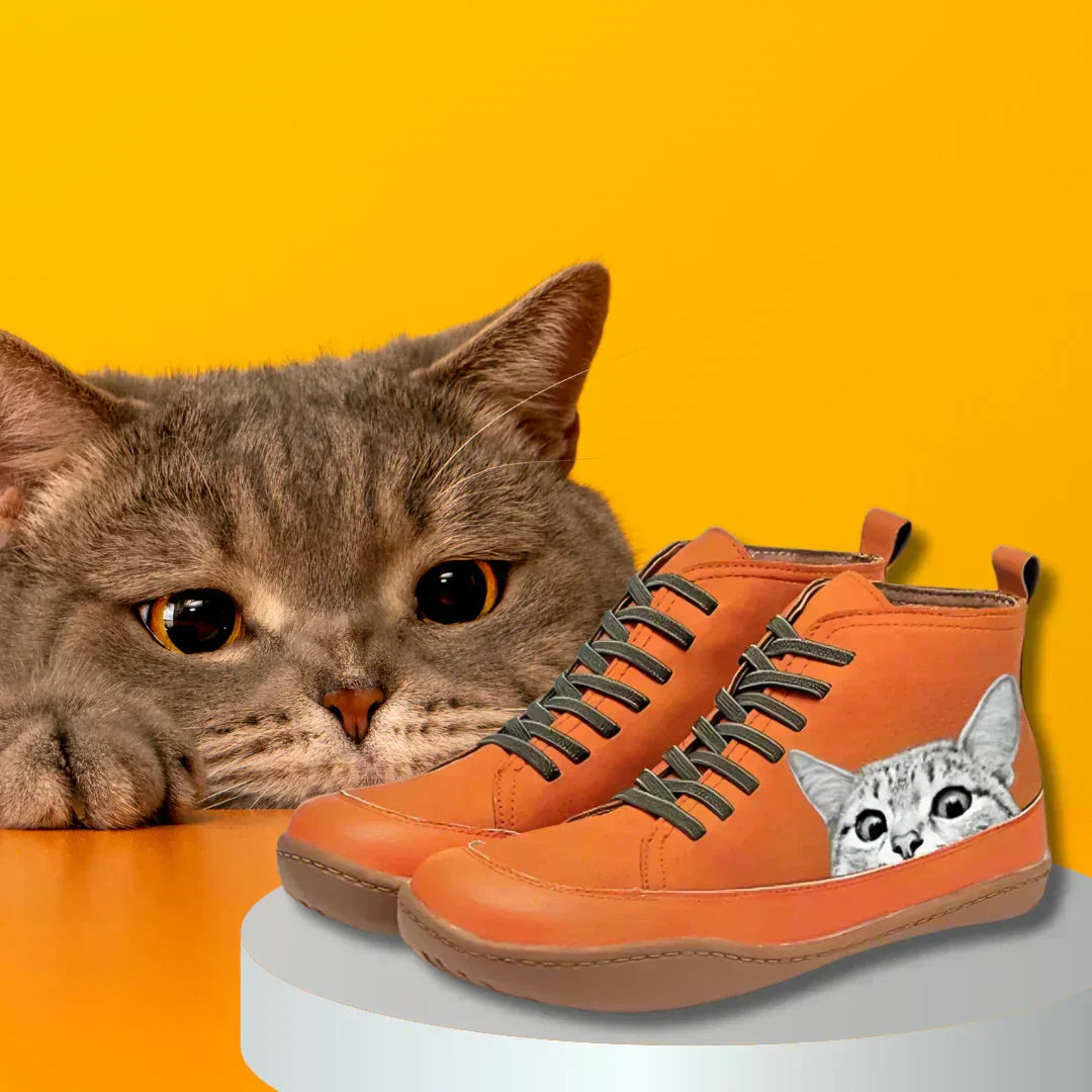 Damen Stiefeletten aus Leder mit Katzenmotiv (6)
