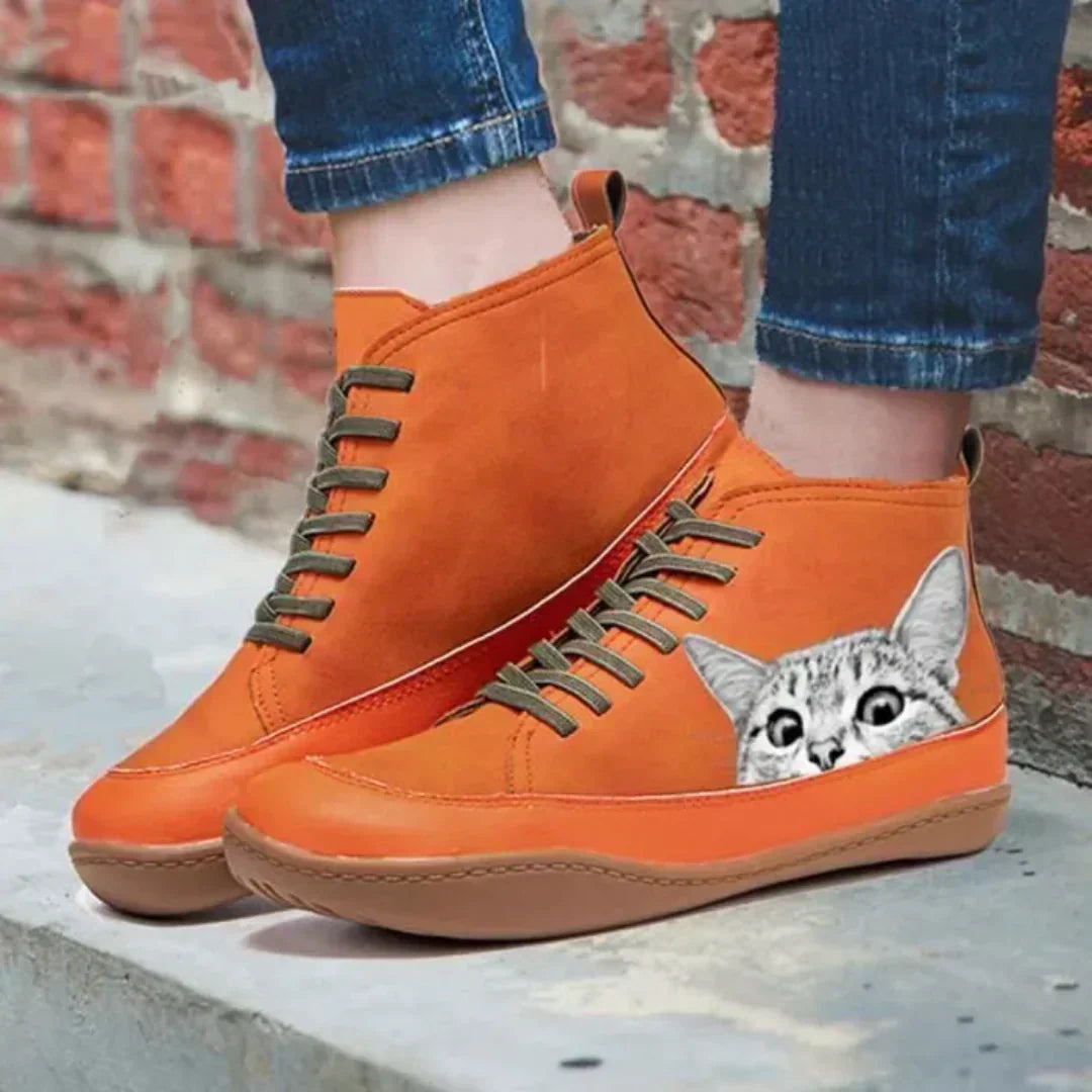Damen Stiefeletten aus Leder mit Katzenmotiv (7)