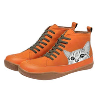 Victoria | Damen Stiefeletten aus Leder mit Katzenmotiv
