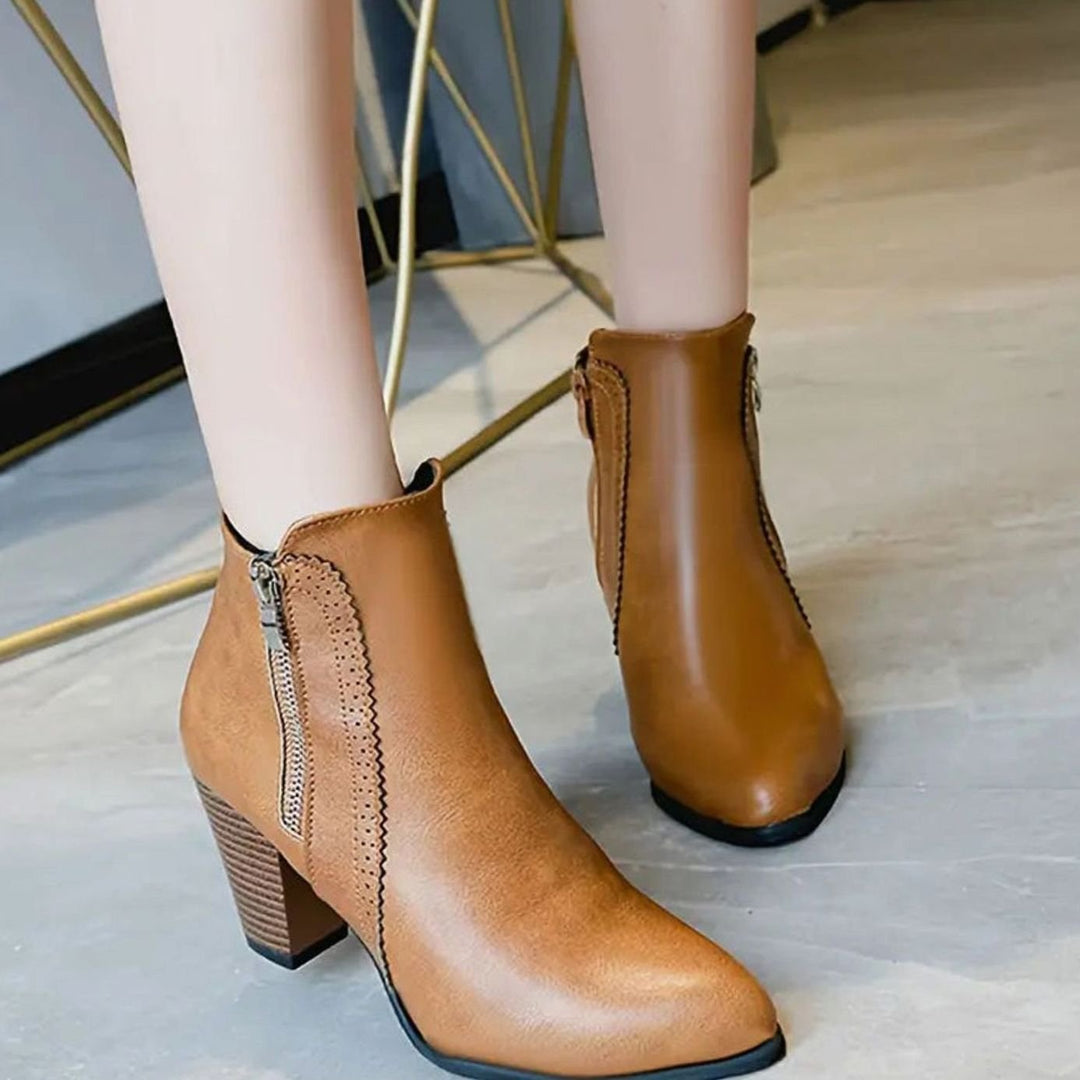 Damen Stiefeletten elegant aus Kunstleder in Hellbraun