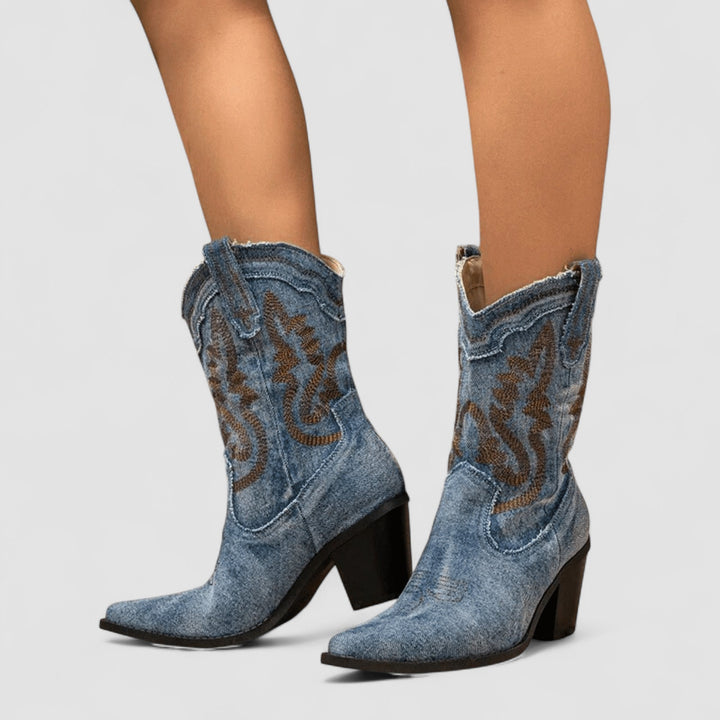Damen Stiefeletten für Herbst im Western-Stil in Dunkelblau