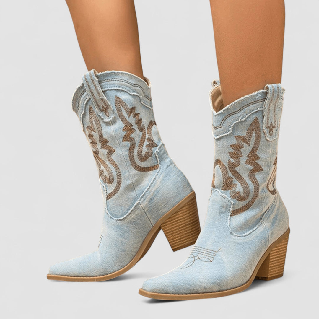 Damen Stiefeletten für Herbst im Western-Stil in Hellblau