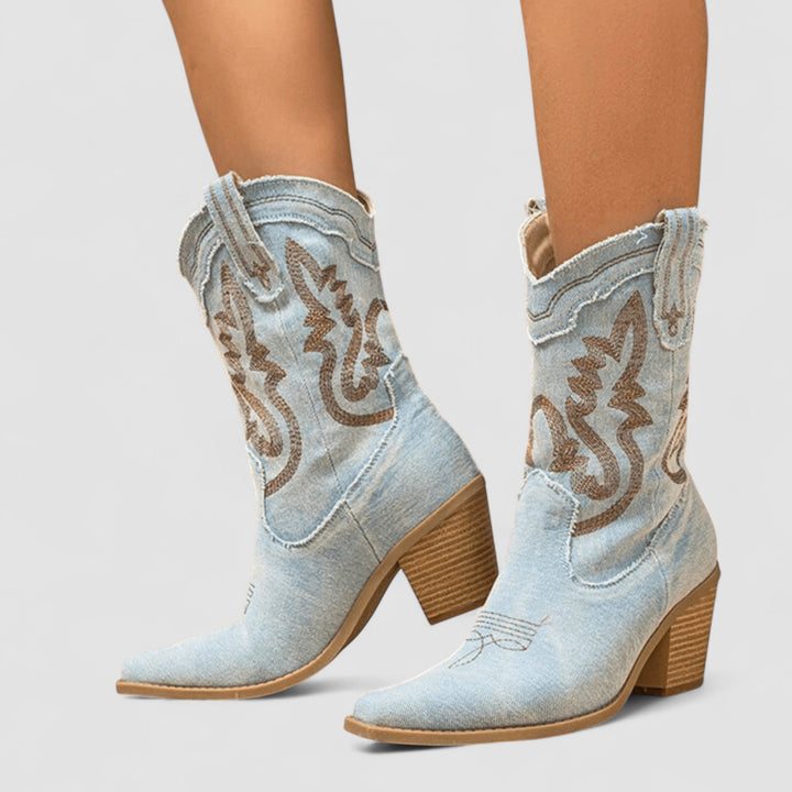 Damen Stiefeletten für Herbst im Western-Stil in Hellblau