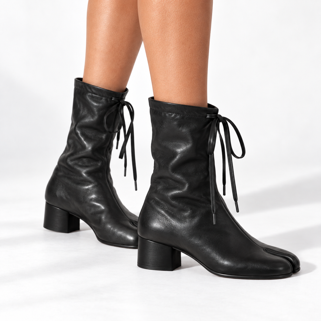 Damen Stiefeletten Halbhoch mit Blockabsatz in Schwarz 2