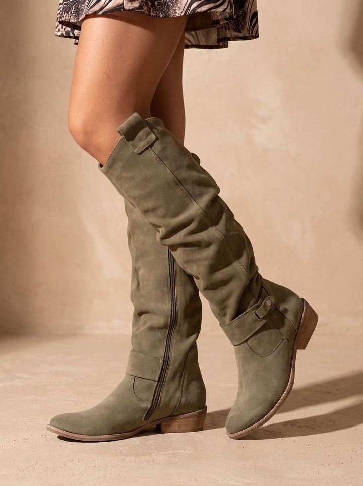 Damen Stiefeletten im Slouchy-Stil für den Winter in Grün