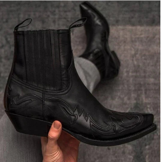 Damen Stiefeletten im Vintage-Cowboy-Stil für Herbst in Schwarz