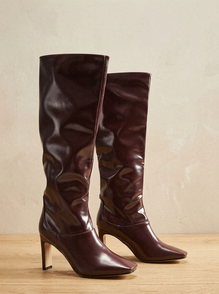 Damen Stiefeletten Kniehoch mit Quadrathacke (4)
