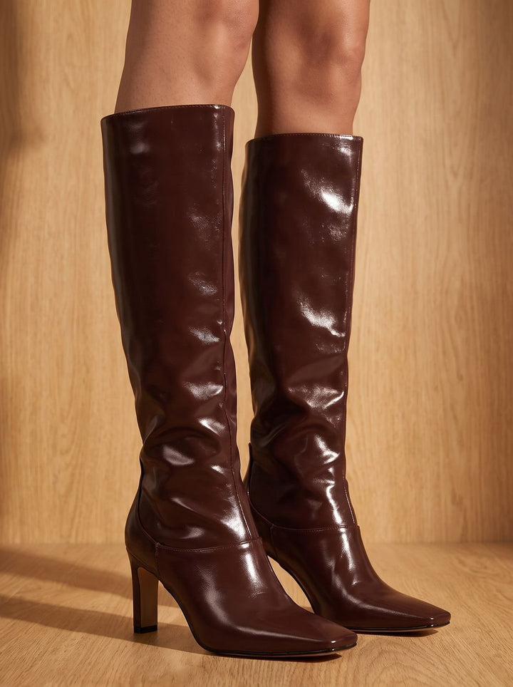 Damen Stiefeletten Kniehoch mit Quadrathacke (5)