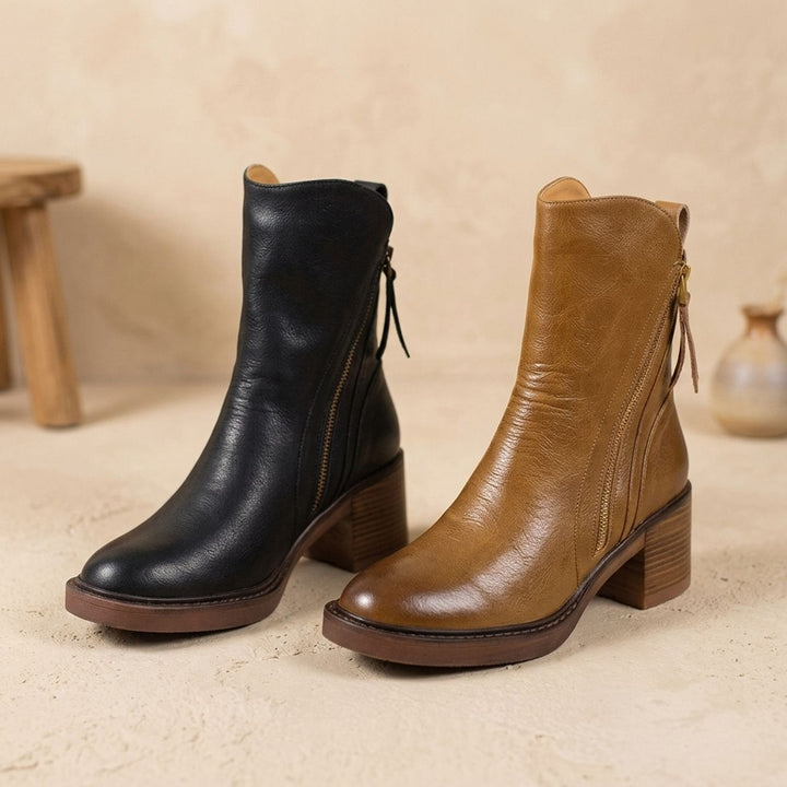 Damen Stiefeletten mit Blockabsatz aus Leder (3)