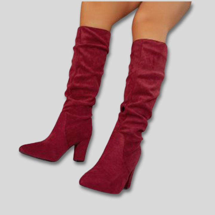Damen Stiefeletten mit Blockabsatz aus Wildleder in Rot