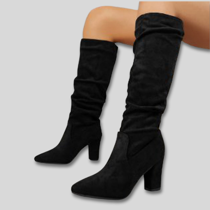 Damen Stiefeletten mit Blockabsatz aus Wildleder in Schwarz