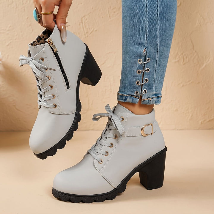 Damen Stiefeletten mit Blockabsatz für Winter in Grau