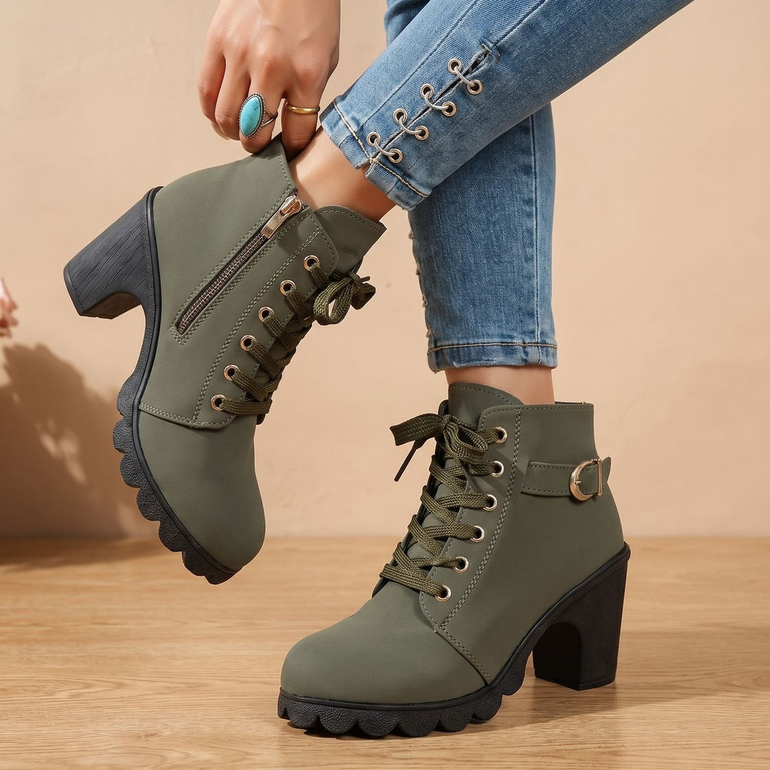 Damen Stiefeletten mit Blockabsatz für Winter in Grün