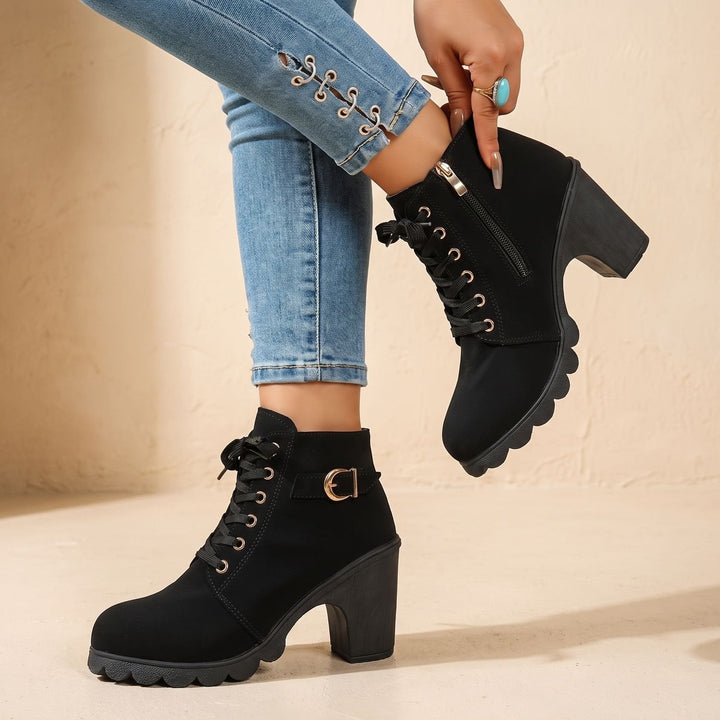 Damen Stiefeletten mit Blockabsatz für Winter in Schwarz