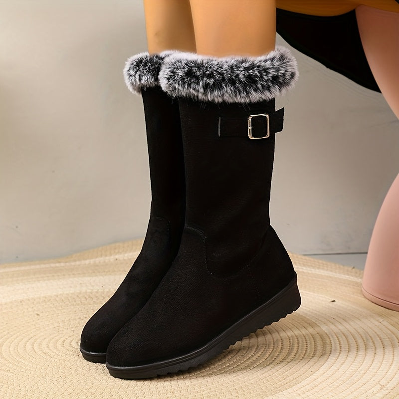 Damen Stiefeletten mit Fell und eleganter Schnalle (2)
