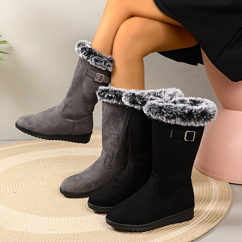 Damen Stiefeletten mit Fell und eleganter Schnalle (5)