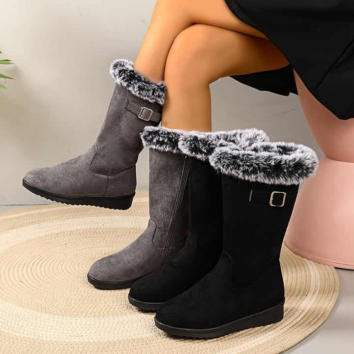 Damen Stiefeletten mit Fell und eleganter Schnalle (5)