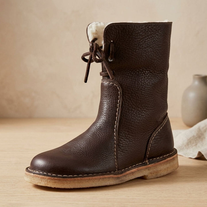 Damen Stiefeletten mit Fleecefutter für Winter in Dunkelbraun