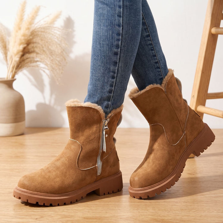 Damen Stiefeletten mit Plüsch-Futter für Winter in Braun