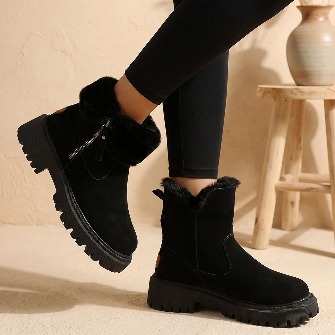 Damen Stiefeletten mit Plüsch-Futter für Winter in Schwarz
