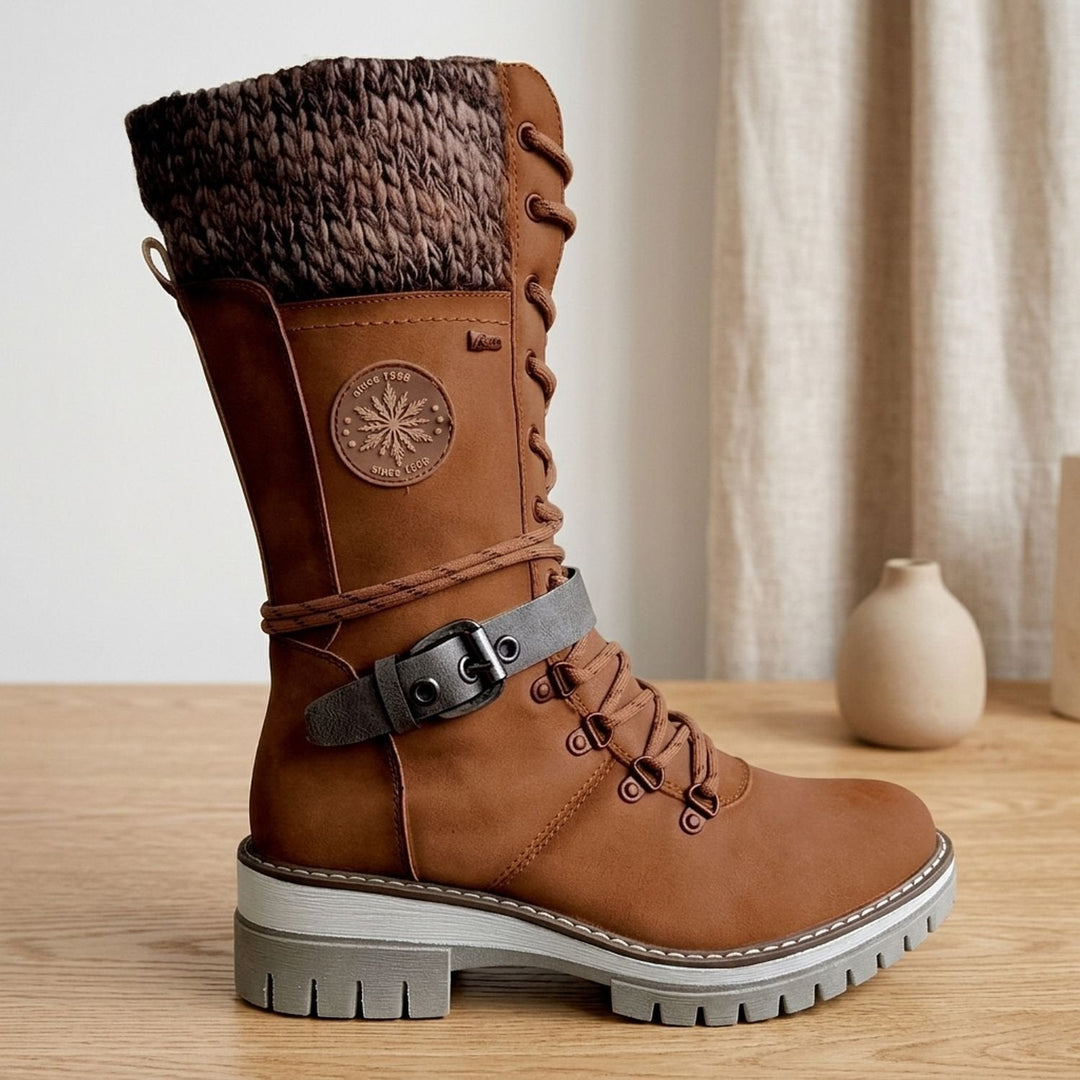 Damen Stiefeletten mit Profilsohle für Winter in Tiefbraun