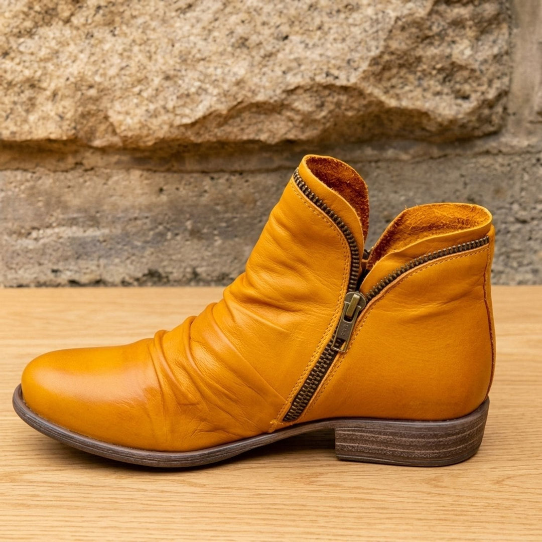 Damen Stiefeletten mit Reißverschluss für breite Füße in Gelb