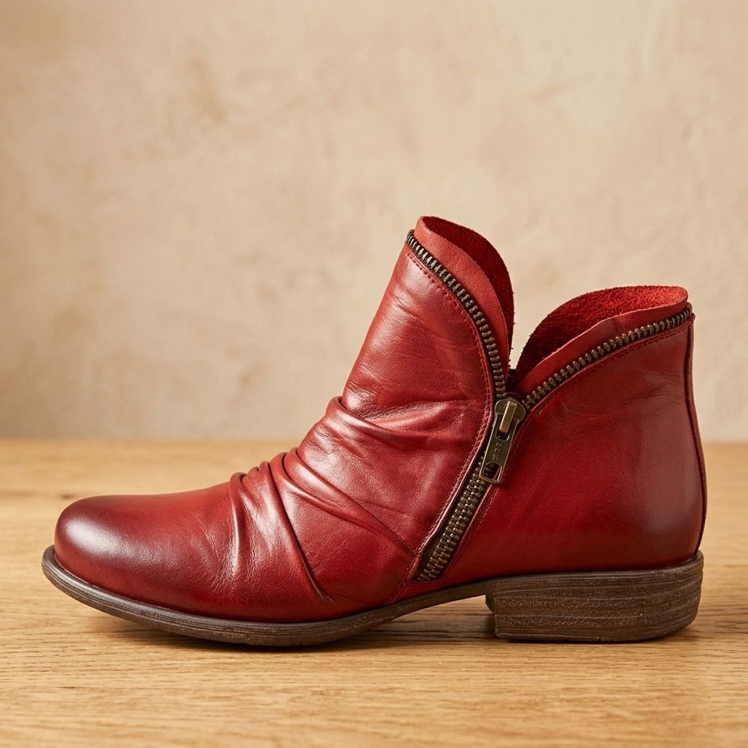 Damen Stiefeletten mit Reißverschluss für breite Füße in Rot