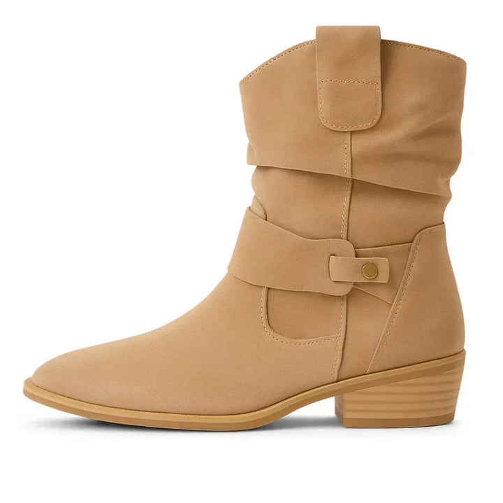 Damen Stiefeletten mit Schnallenriemen für Herbst in Beige
