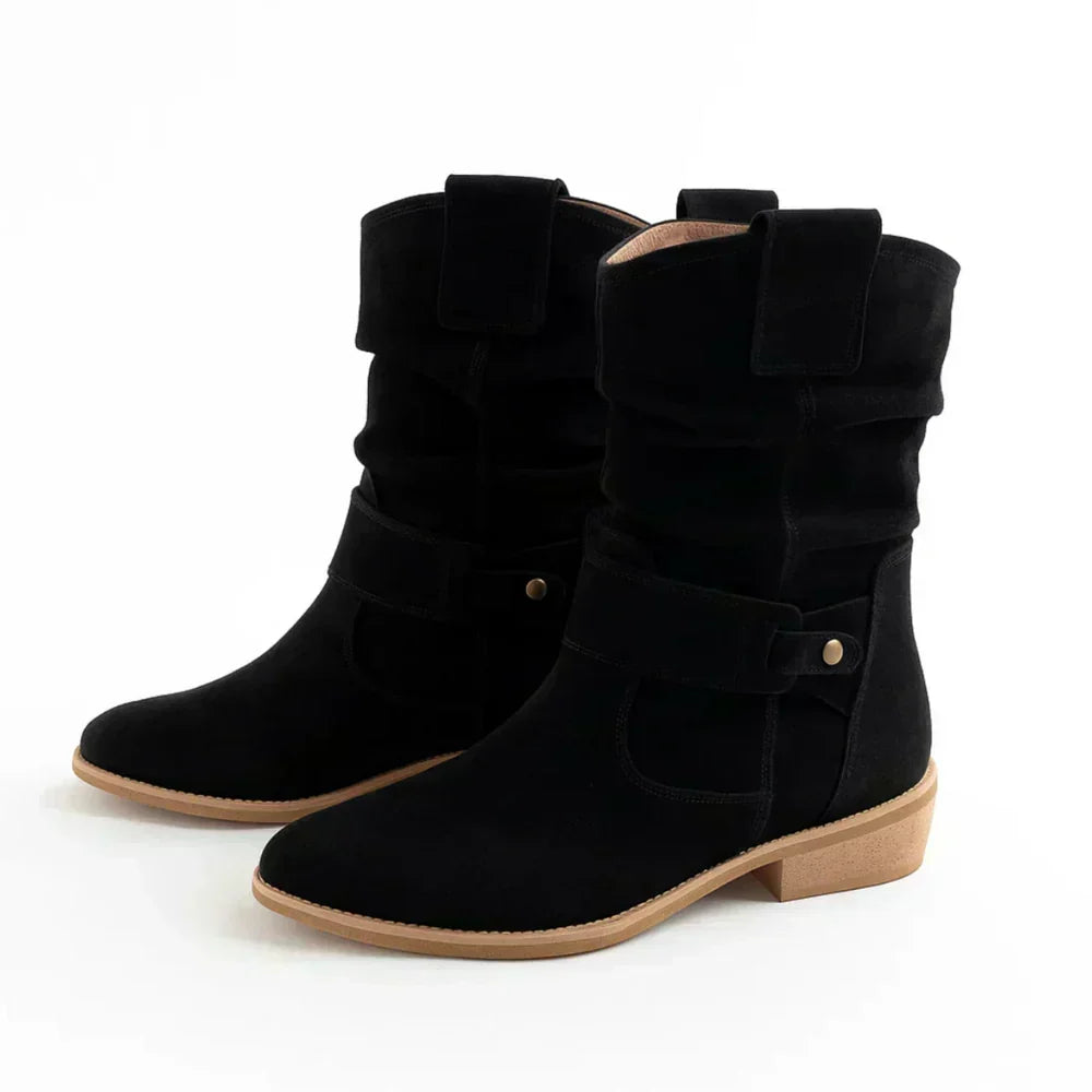 Damen Stiefeletten mit Schnallenriemen für Herbst in Schwarz