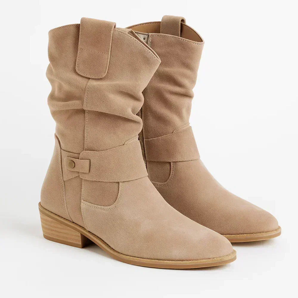 Damen Stiefeletten mit Schnallenriemen für Herbst in Taupe