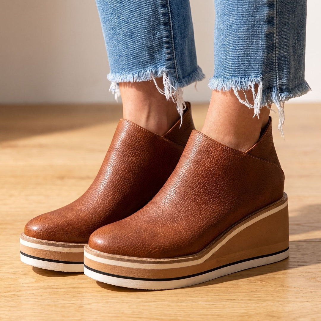 Damen Stiefeletten mit Slip-On für Winter in Kaffeebraun