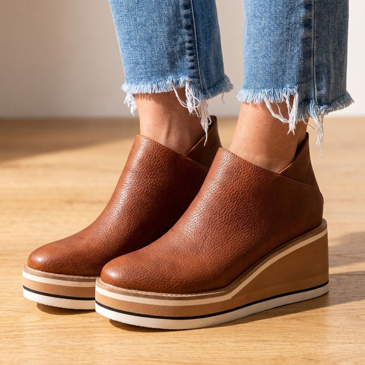 Damen Stiefeletten mit Slip-On für Winter in Kaffeebraun