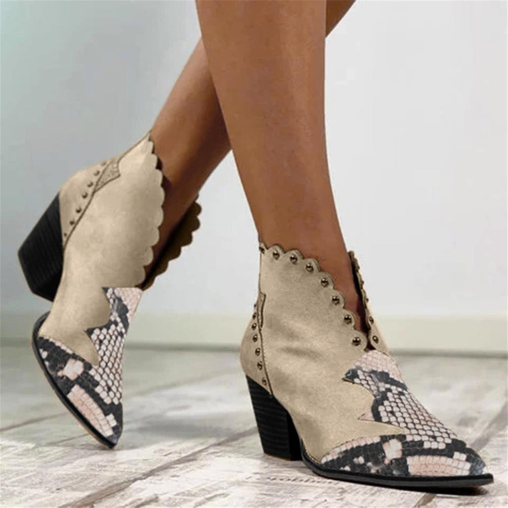 Damen Stiefeletten mit strukturiertem Muster und Blockabsatz in Beige