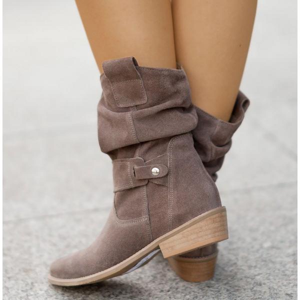 Damen Stiefeletten mit Wildleder und geraffeltem Schaft (8)