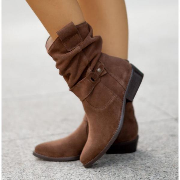 Damen Stiefeletten mit Wildleder und geraffeltem Schaft in Arizona Braun