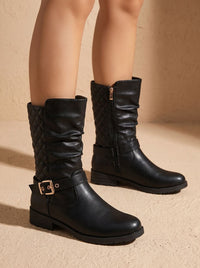 Julia | Damen Stiefeletten Wadenlang Blockabsatz mit Goldschnalle