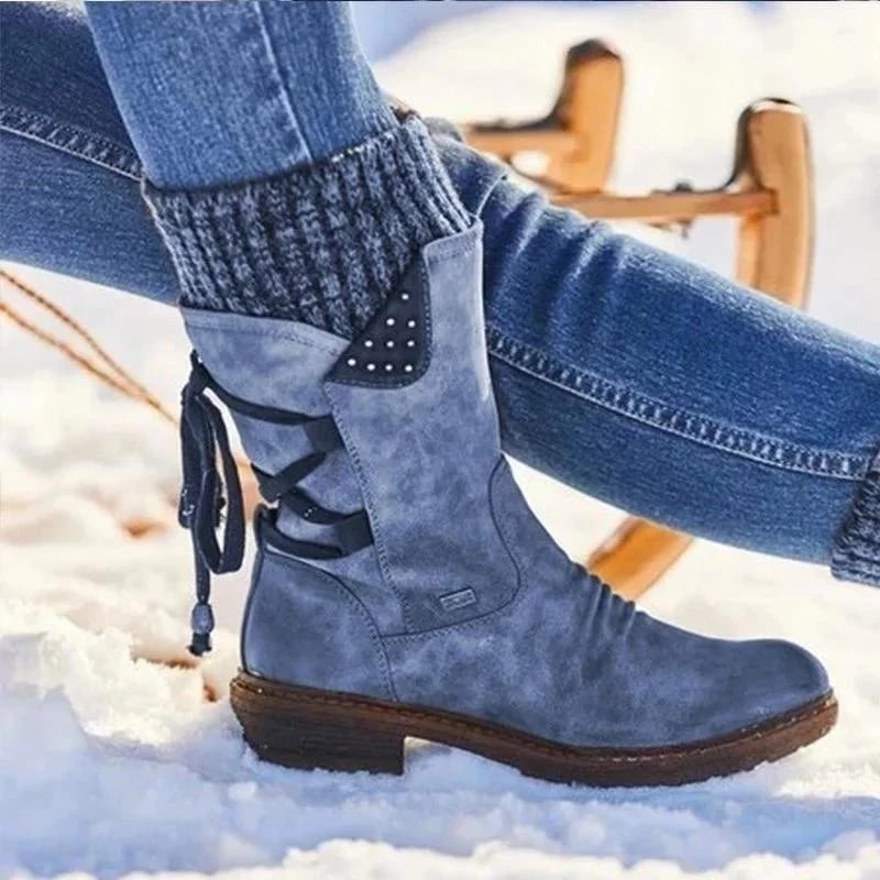 Damen Stiefeletten Wasserdicht Mit Reißverschluss in Blau