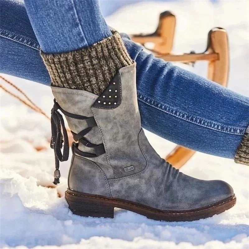 Damen Stiefeletten Wasserdicht Mit Reißverschluss in Grau