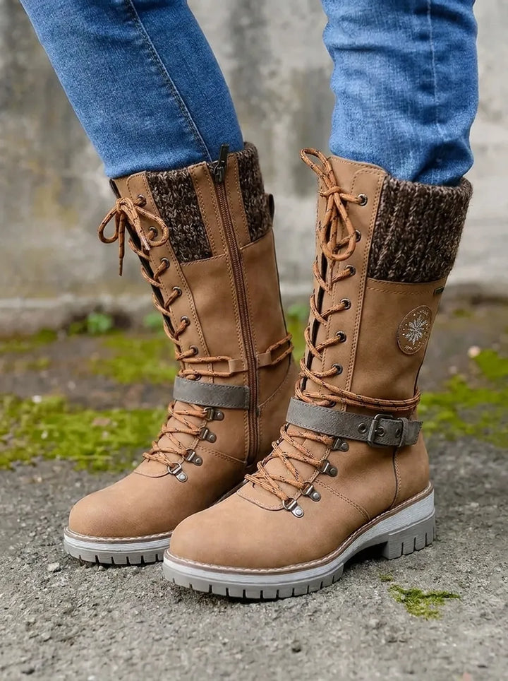 Damen Stiefeletten wasserdicht mit Schnürung in Braun