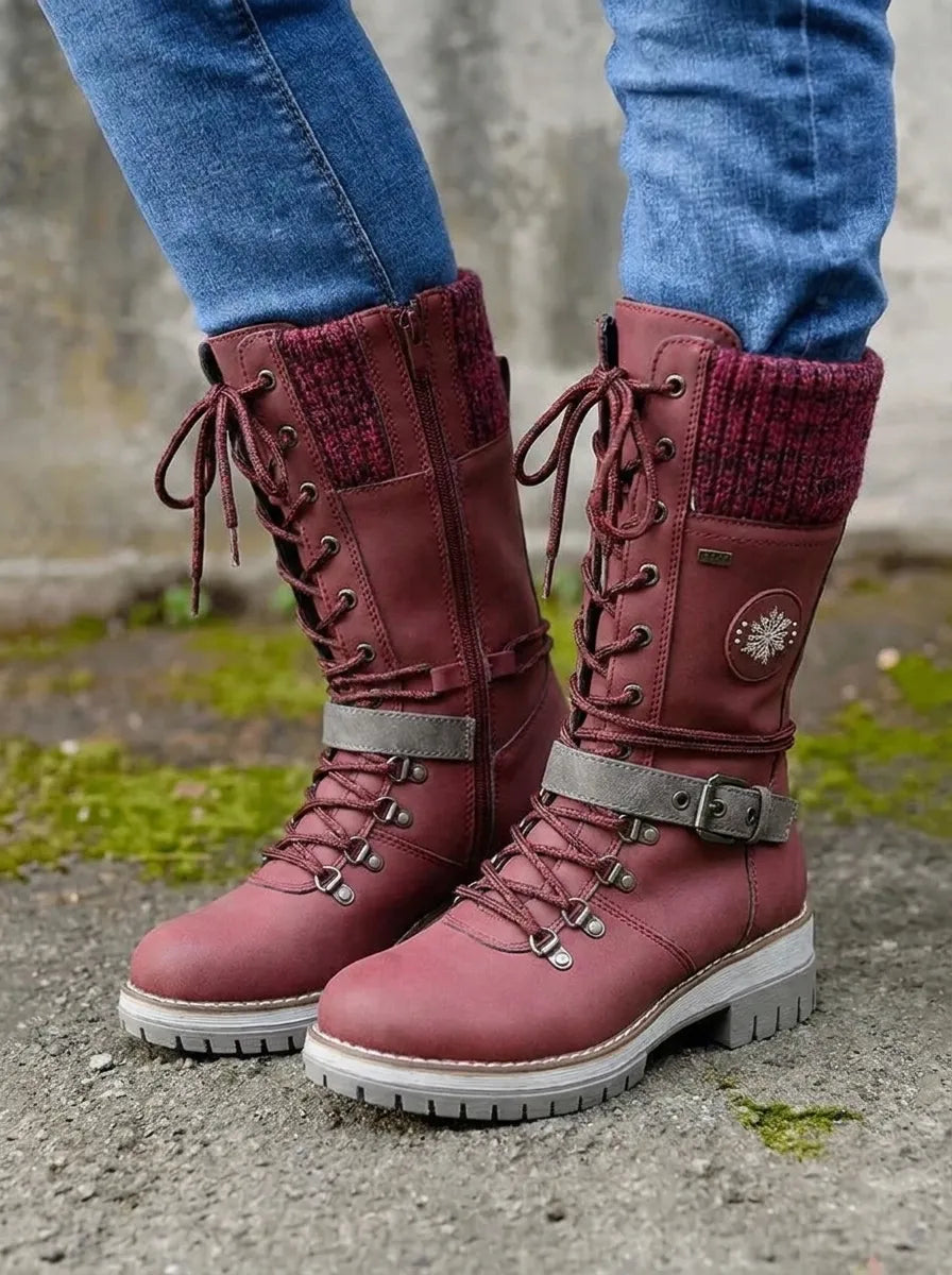 Damen Stiefeletten wasserdicht mit Schnürung in Rot