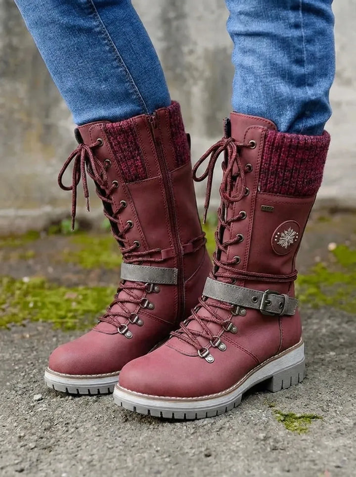 Damen Stiefeletten wasserdicht mit Schnürung in Rot