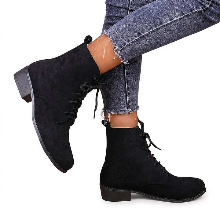 Damen Stiefeletten zum Schnüren mit Blockabsatz in Schwarz