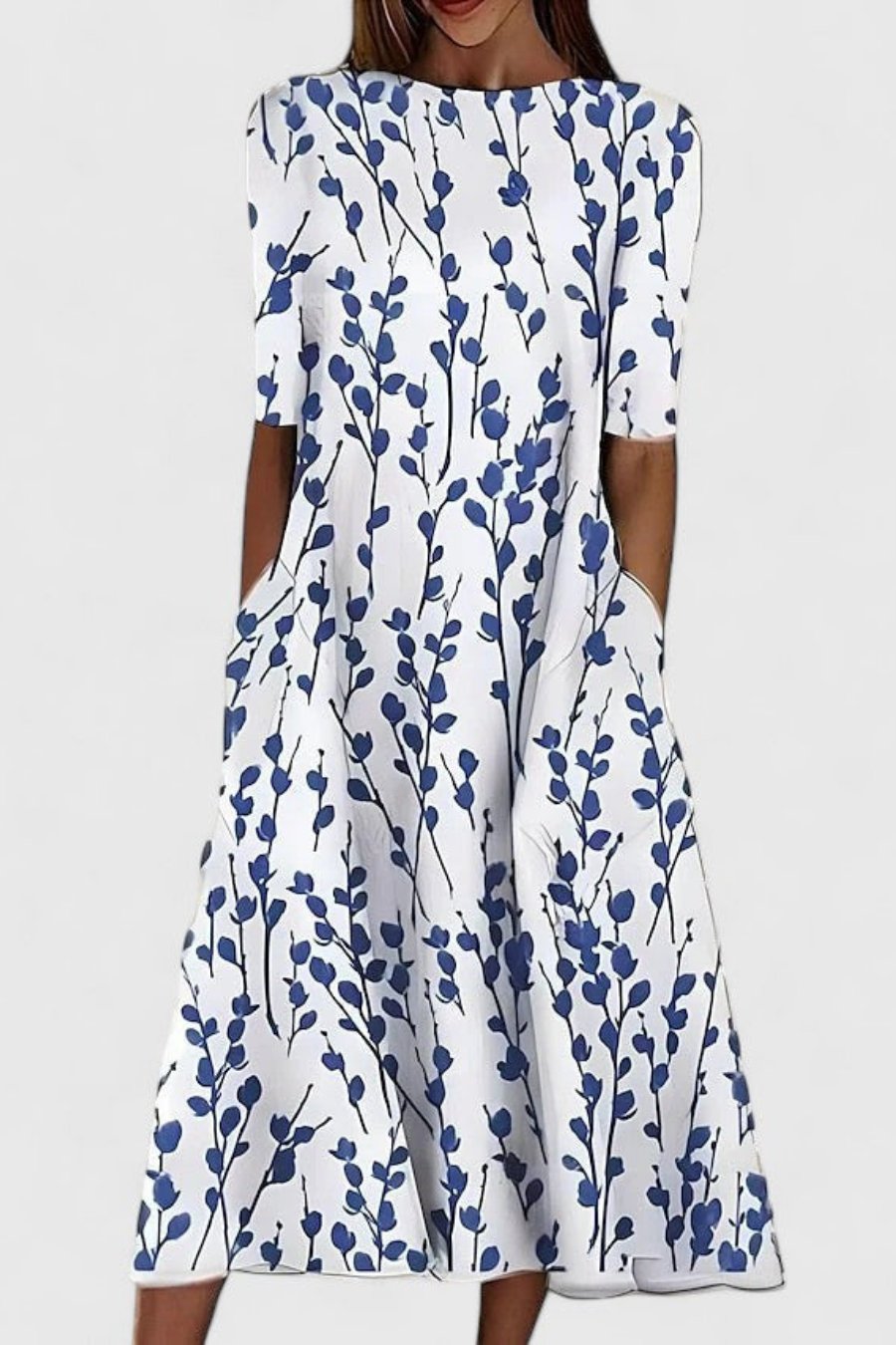 Damen Strandkleid aus Baumwolle in Midilänge in Weiß