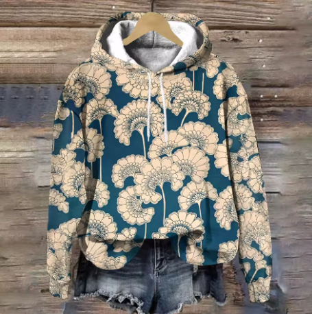 Damen Strick-Hoodie mit Jacquard für Herbst in Goldener Farn