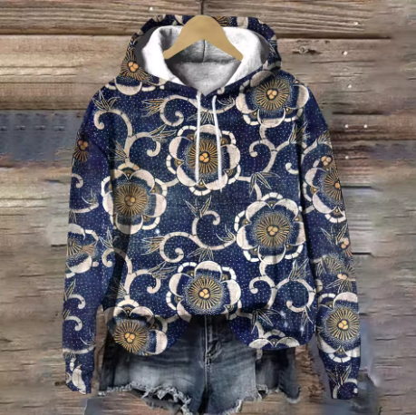 Damen Strick-Hoodie mit Jacquard für Herbst in Königsindigo