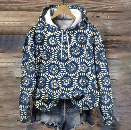 Damen Strick-Hoodie mit Jacquard für Herbst in Mitternachtsmosaik